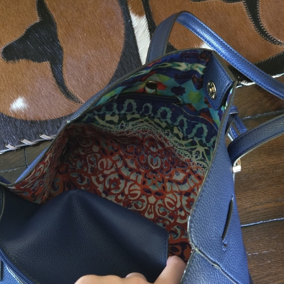 Nanette Lepore Blue and Gold Shoulder Bag with Structured Design - Picture 5 of 11